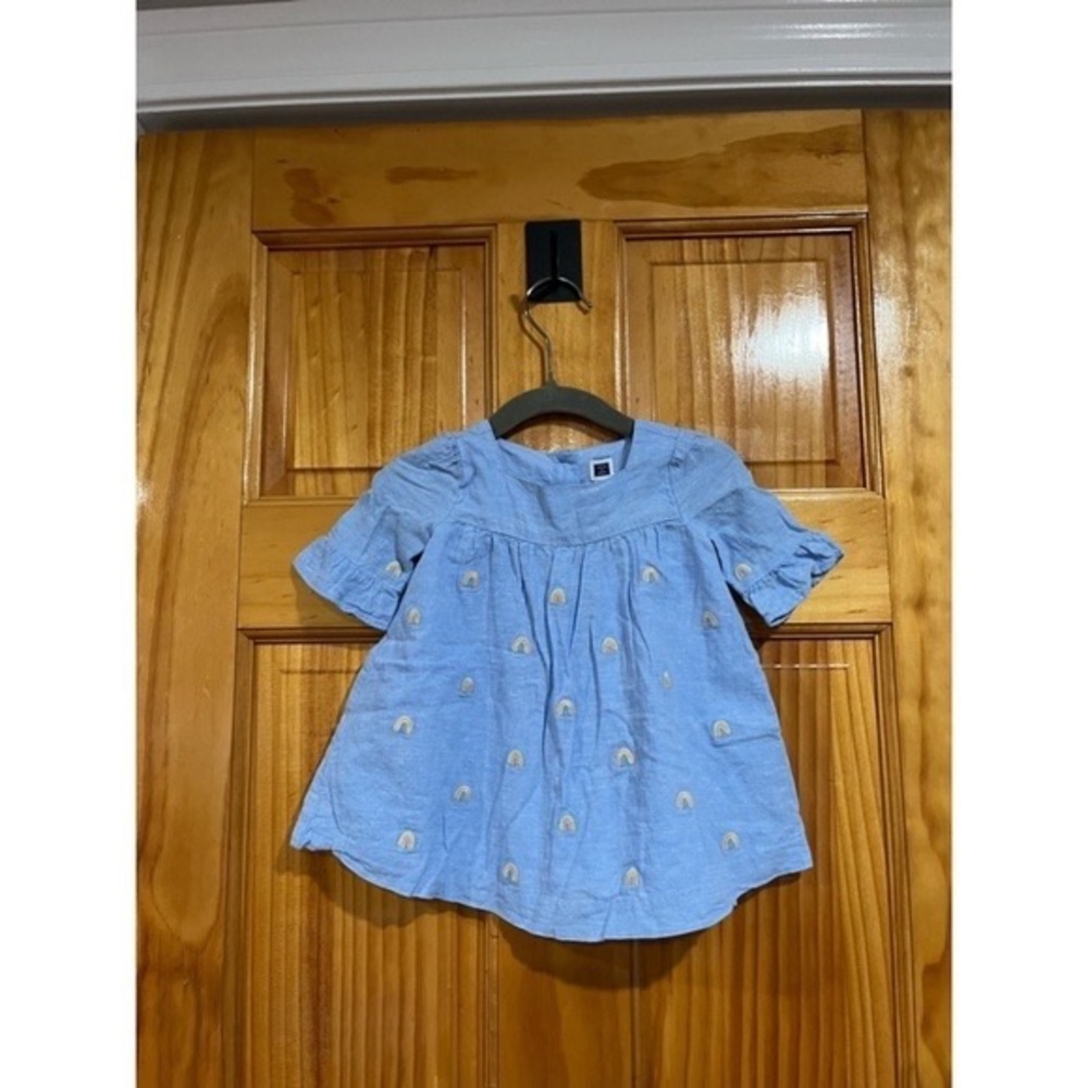 Janie and Jack Light Blue Blouse with Rainbow Accents